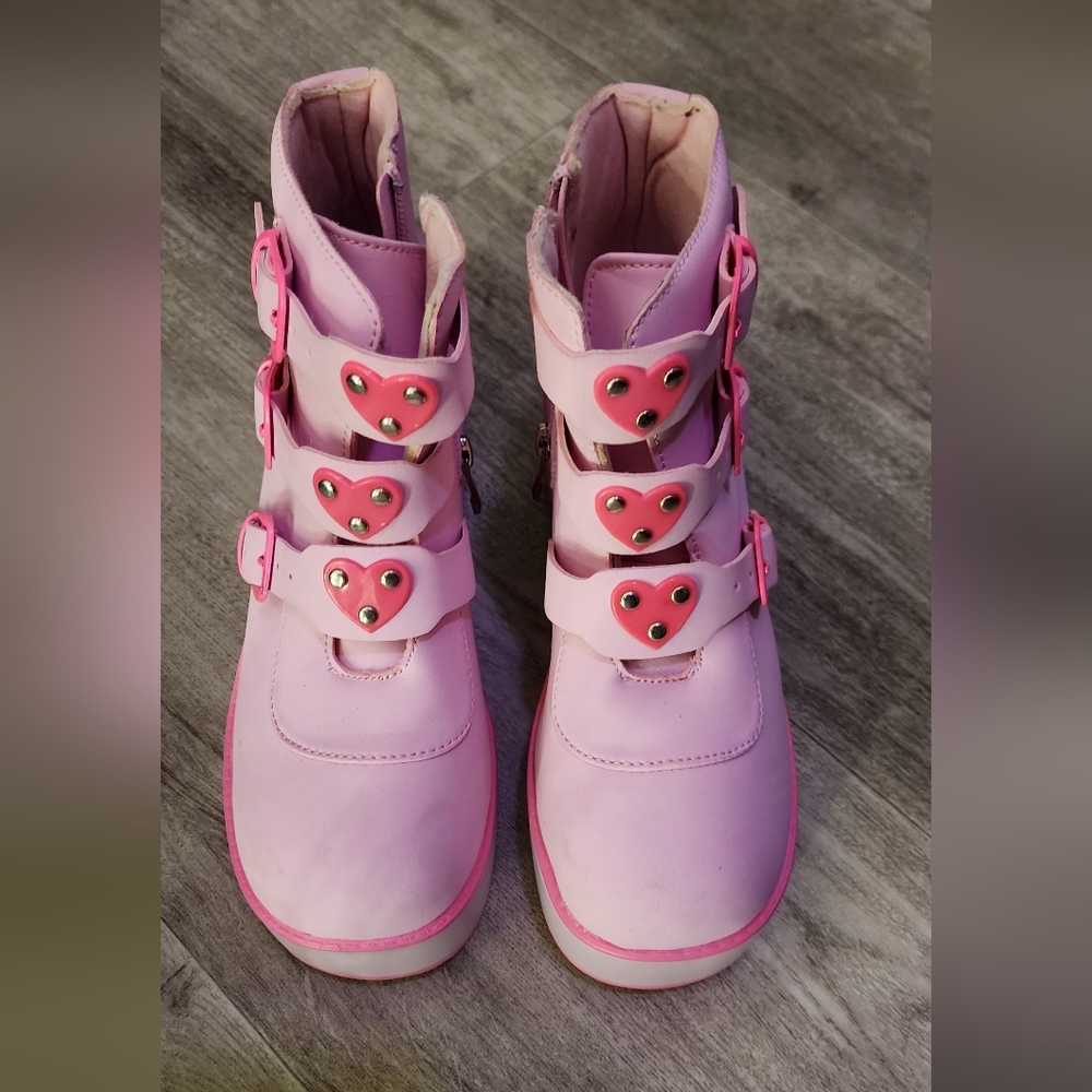 Charming Pink Heart Buckle Kids Boots